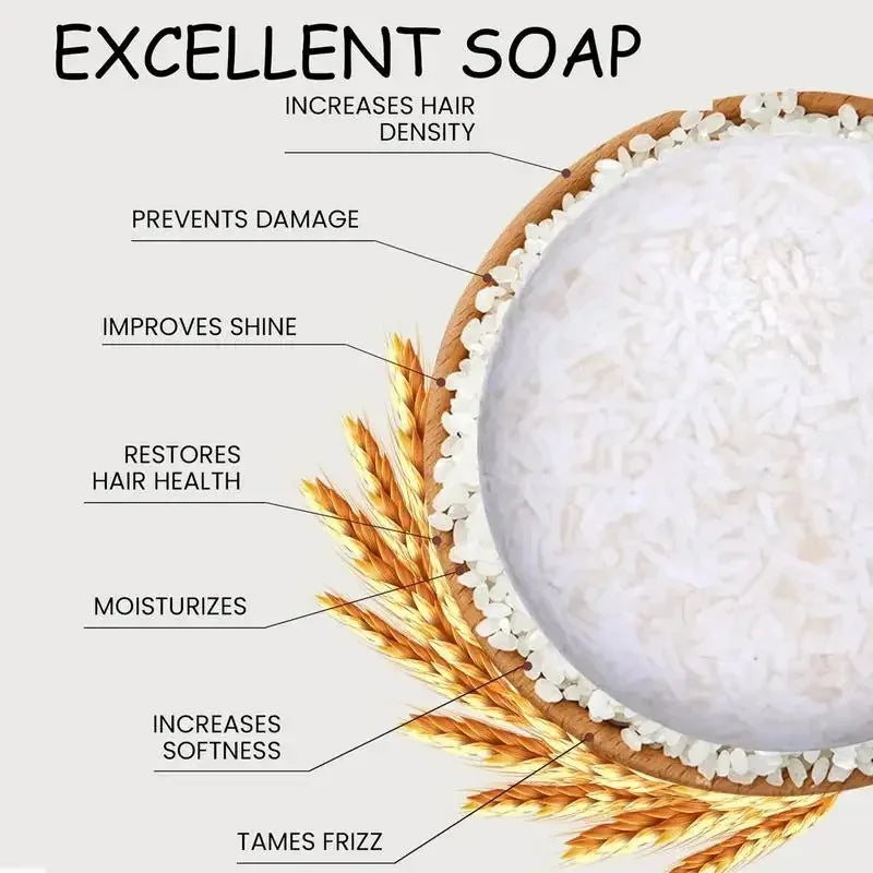Jabón sólido de champú de arroz orgánico sin aceite, jabón acondicionador, agua de arroz, proteína, nutritivo, anticaída, para el crecimiento del cabello.