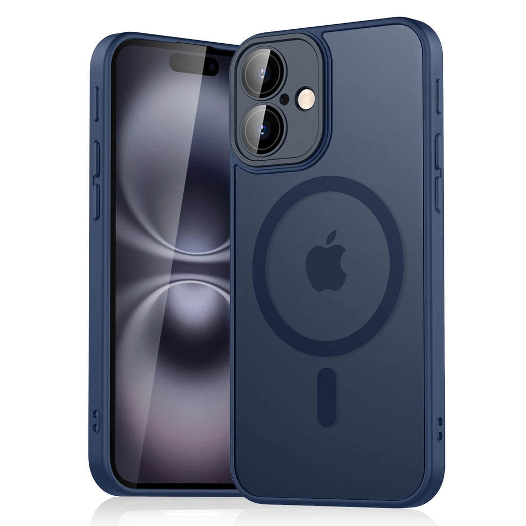 Funda de lujo magnética, mate, translúcida y a prueba de golpes para iPhone 11 12 13 14 15 16 con cubierta de carga inalámbrica MagSafe.