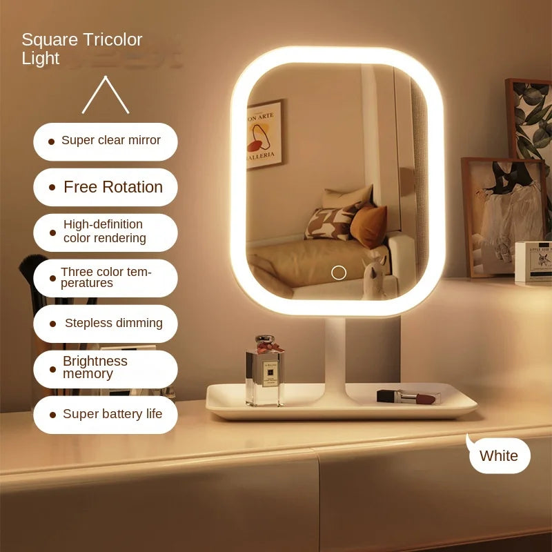 Espejo de tocador de diseño exclusivo con tres colores de luz LED, espejo de maquillaje con control táctil, espejo de escritorio para dormitorio.