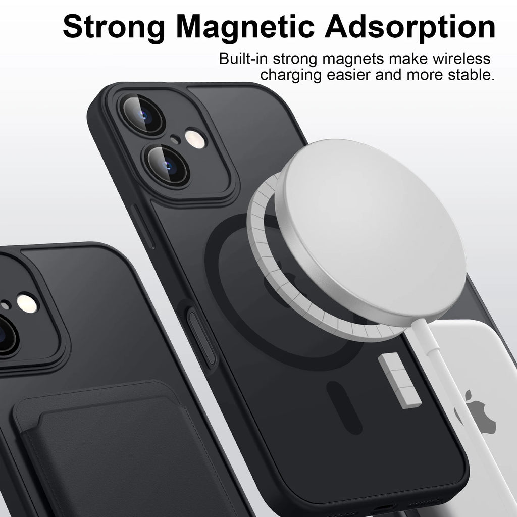 Funda de lujo magnética, mate, translúcida y a prueba de golpes para iPhone 11 12 13 14 15 16 con cubierta de carga inalámbrica MagSafe.