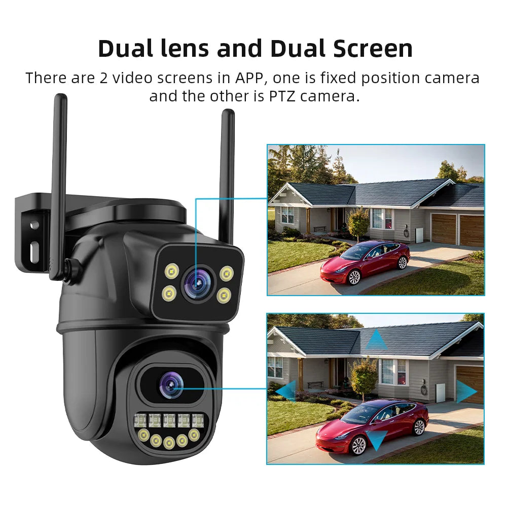 Cámara PTZ Wifi HD 4K de 8 MP para exteriores, doble lente de 4 MP, doble pantalla, IA, seguimiento automático, cámara IP, CCTV, audio y videovigilancia P2P iCSee