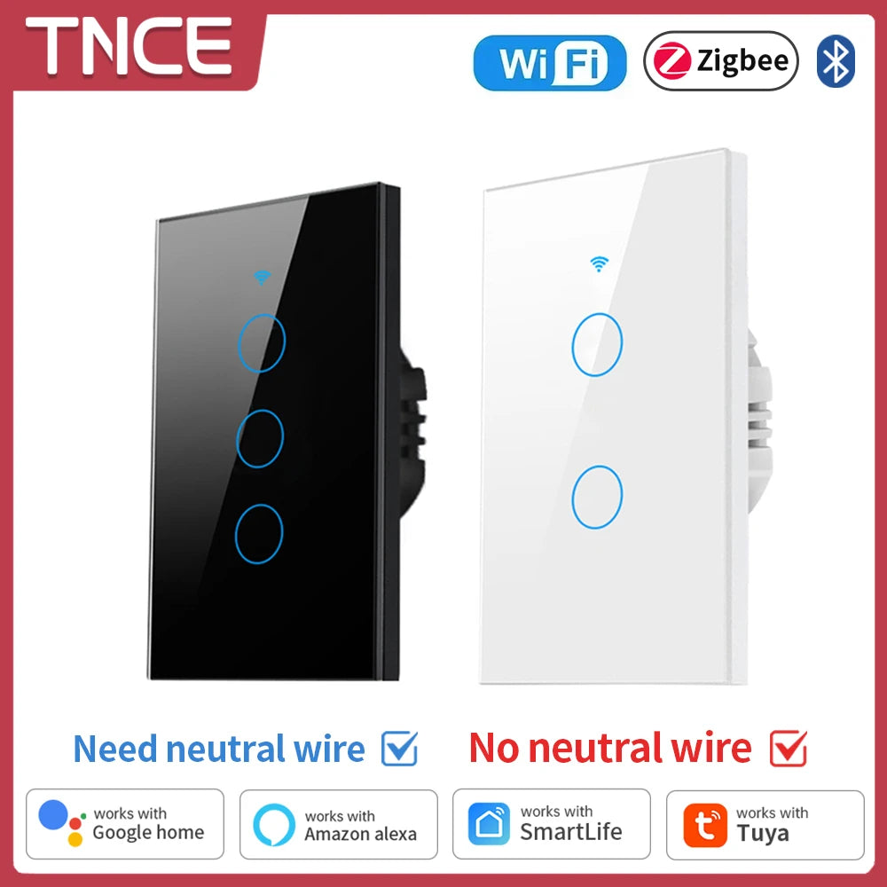 Interruptor de luz inteligente TNCE Tuya WiFi/Zigbee, con o sin cable neutro, interruptor táctil de pared compatible con Alexa y Google Home.