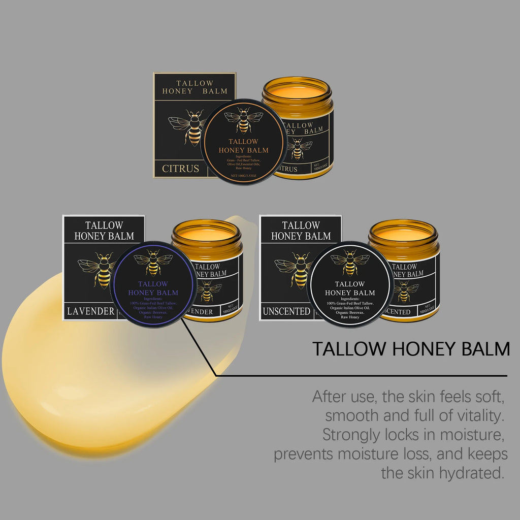 Crema facial de sebo de res, bálsamo de miel cruda orgánica para el cuidado de la piel, iluminador, hidratante corporal natural batido de vacas alimentadas con pasto, loción hidratante.
