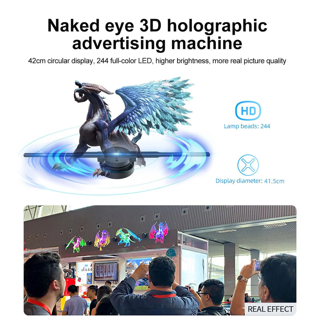 Ventilador proyector de hologramas 3D con 244 LED, resolución 1024x640, WiFi, pantalla publicitaria holográfica, compatible con aplicaciones para teléfono y PC.