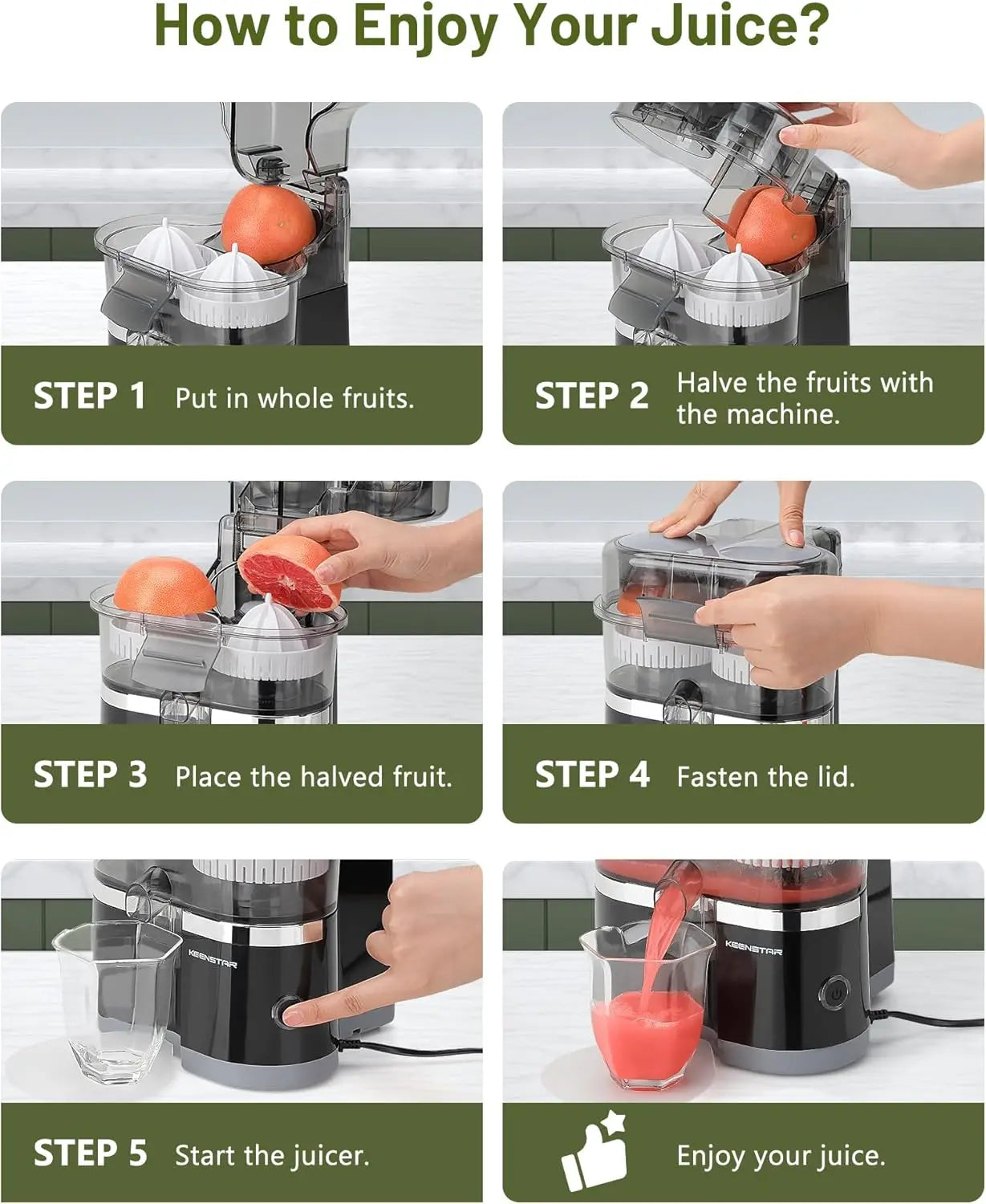 Exprimidor eléctrico de cítricos, exprimidor de naranjas de doble cabezal con cepillo de limpieza para limón y pomelo, alto rendimiento, fácil de limpiar.