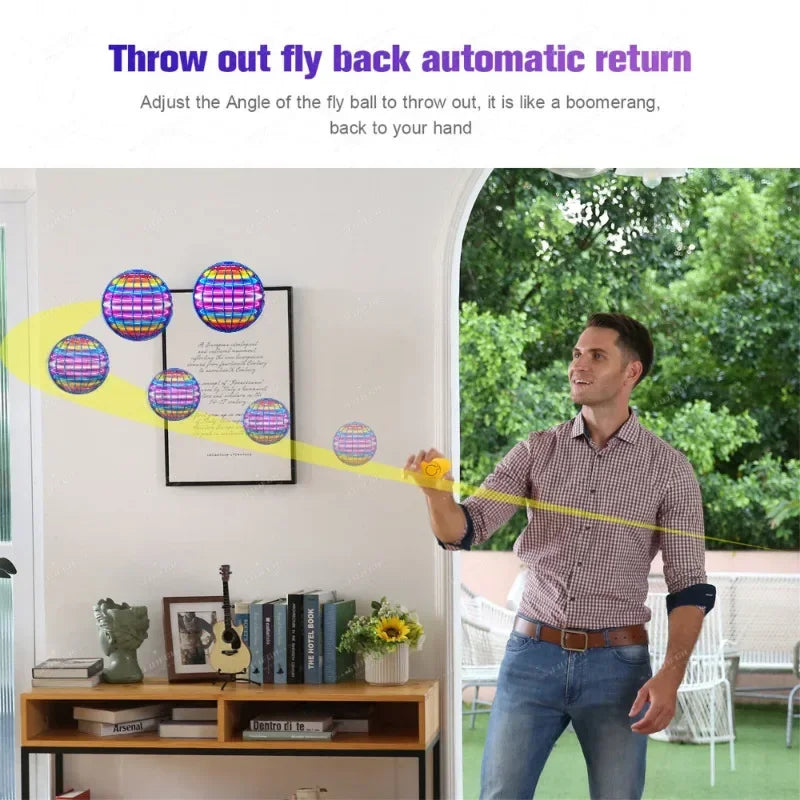Bola voladora suspendida con LED de color, bola boomerang automática, bola mágica negra de tecnología avanzada, juguetes voladores giroscópicos antigravedad para niños