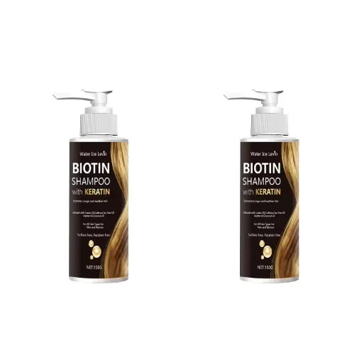 Champú Water Ice Levin con biotina y queratina, sin sulfatos ni parabenos, con aceites nutritivos, para un cabello más largo y saludable, apto para todo tipo de cabello.