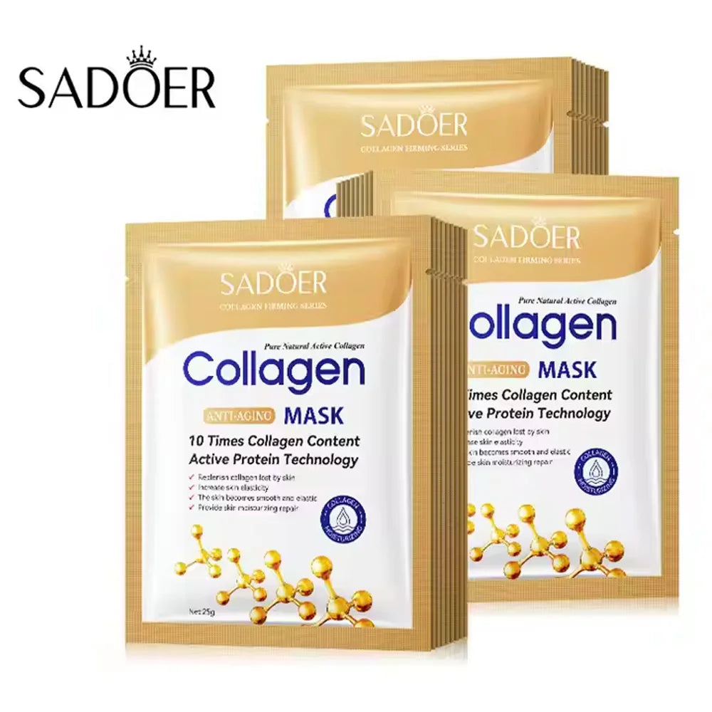 5/10/20/30 unidades Mascarilla facial de colágeno SADOER Reafirmante Hidratante Reparadora Iluminadora Cuidado de la piel Mascarilla facial de tela Mascarillas faciales Cuidado de la piel