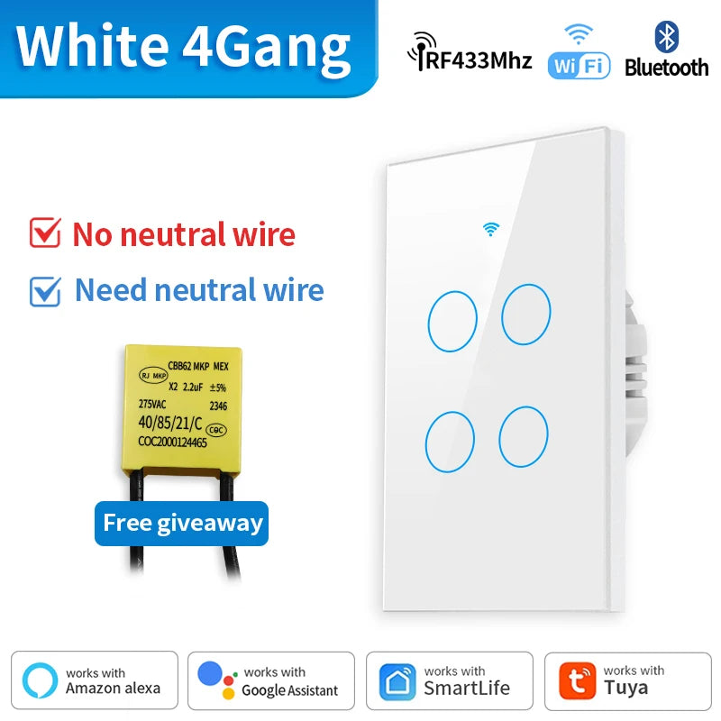 Interruptor de luz inteligente TNCE Tuya WiFi/Zigbee, con o sin cable neutro, interruptor táctil de pared compatible con Alexa y Google Home.