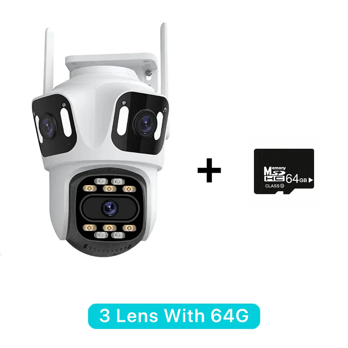 Cámara IP PTZ de tres lentes para exteriores, HD, con tres pantallas, WiFi, seguimiento automático y doble lente, CCTV inalámbrica iCsee