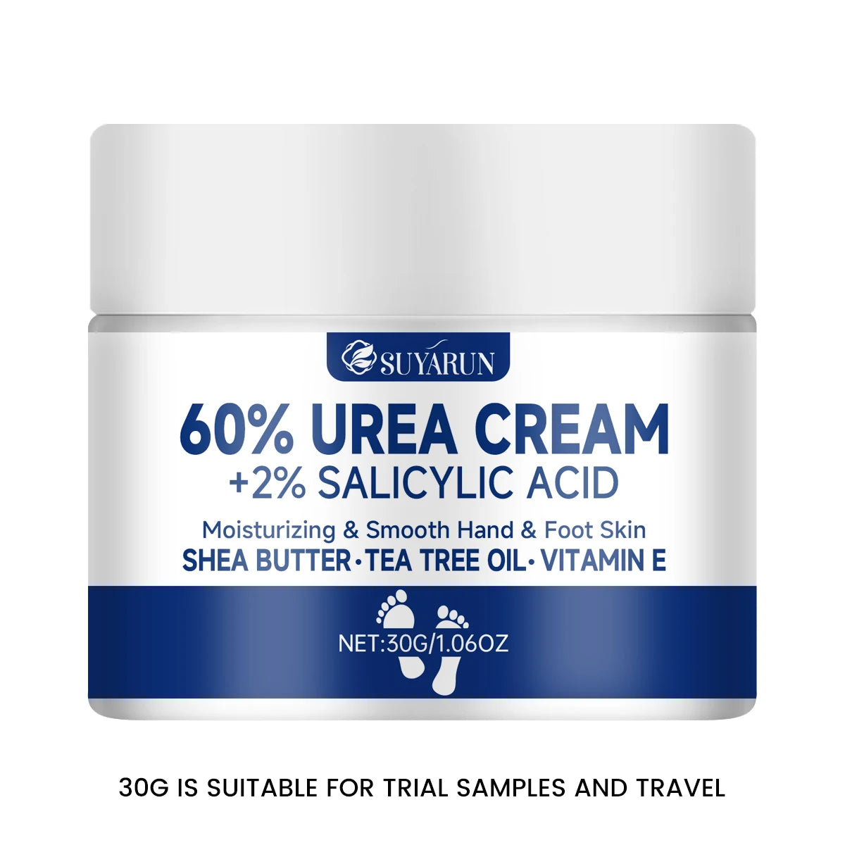 Crema para pies SUYARUN con 60 % de urea para talones agrietados y piel seca: tratamiento hidratante intensivo, removedor de callos, cuidado del pie diabético.