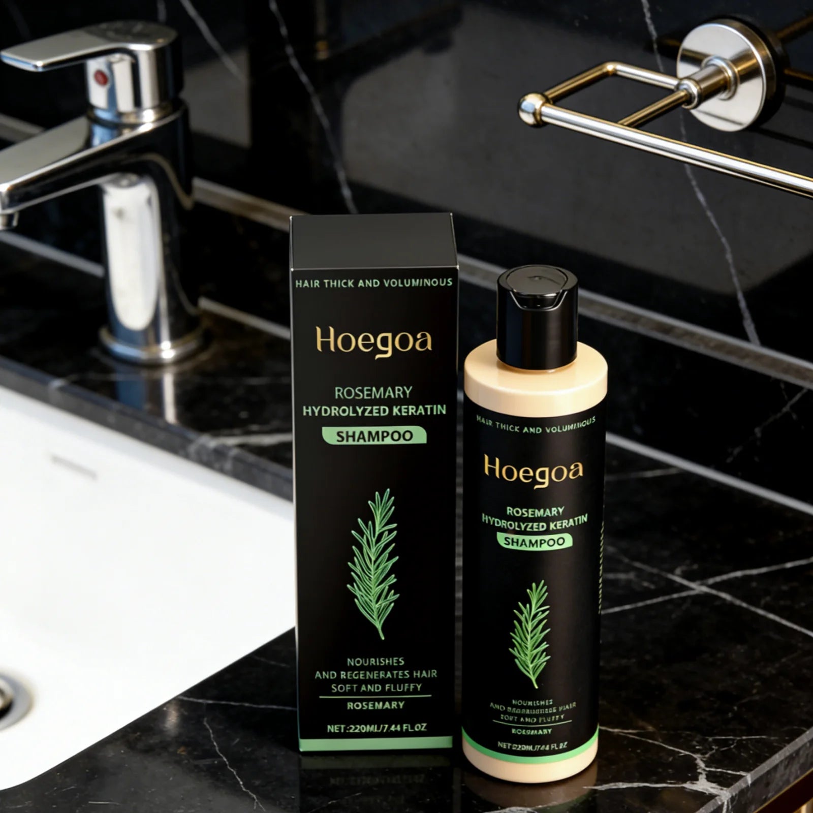 Champú de romero Hoegoa para el crecimiento del cabello, limpieza del cuero cabelludo, reparación del cabello dañado, hidratación y fortalecimiento del cabello.