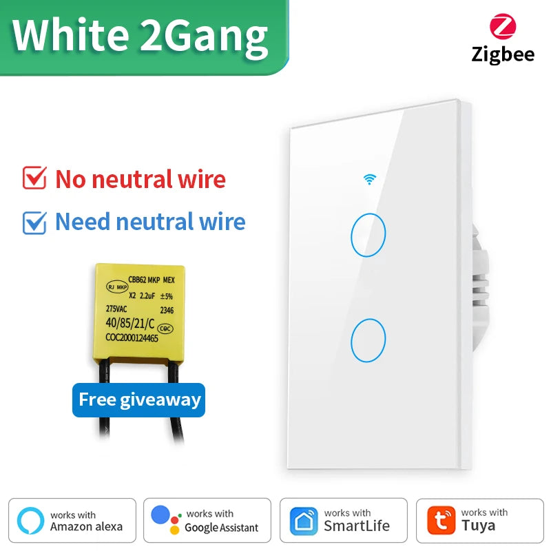 Interruptor de luz inteligente TNCE Tuya WiFi/Zigbee, con o sin cable neutro, interruptor táctil de pared compatible con Alexa y Google Home.