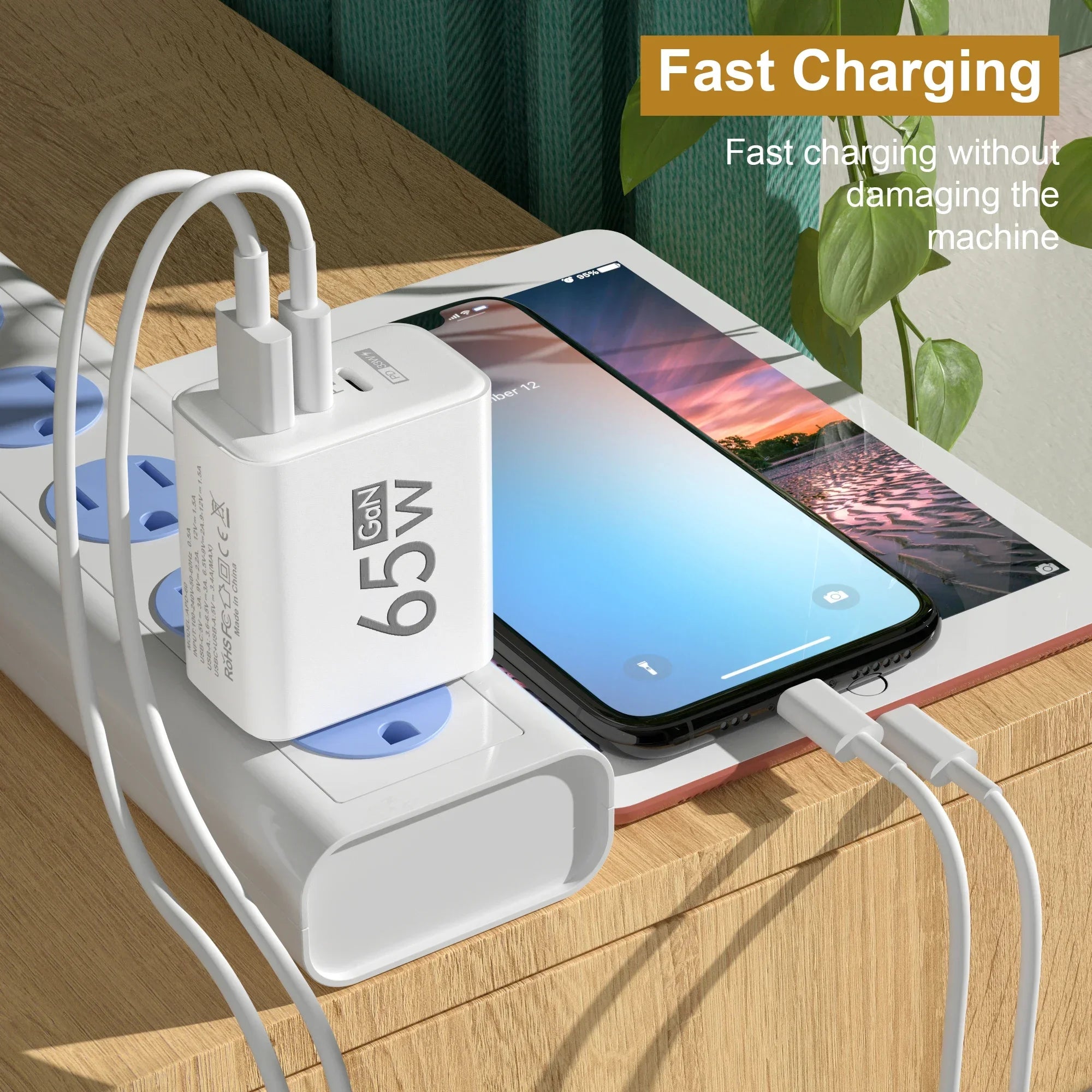 Cargador rápido GaN PD 3 en 1 para iPhone 15, Samsung, Huawei y Xiaomi: adaptador de carga rápida con puertos USB tipo C y USB.
