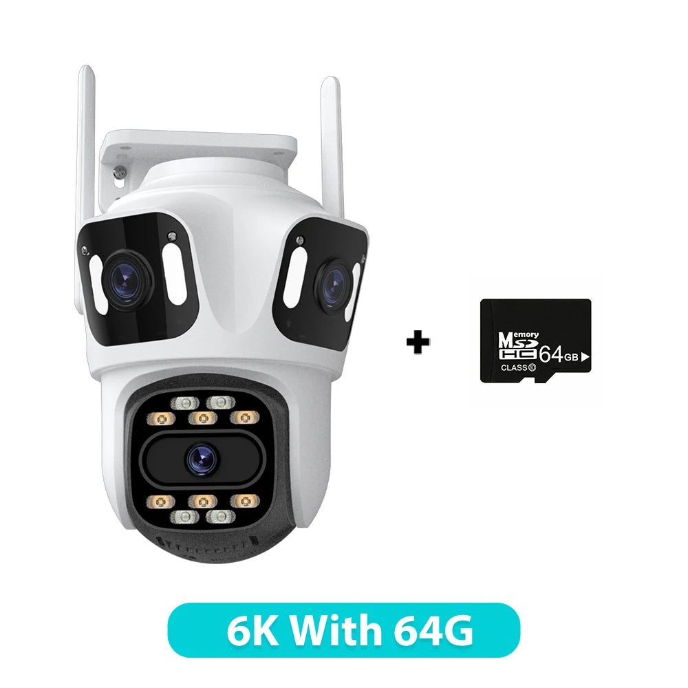 Cámara IP PTZ de tres lentes para exteriores, HD, con tres pantallas, WiFi, seguimiento automático y doble lente, CCTV inalámbrica iCsee