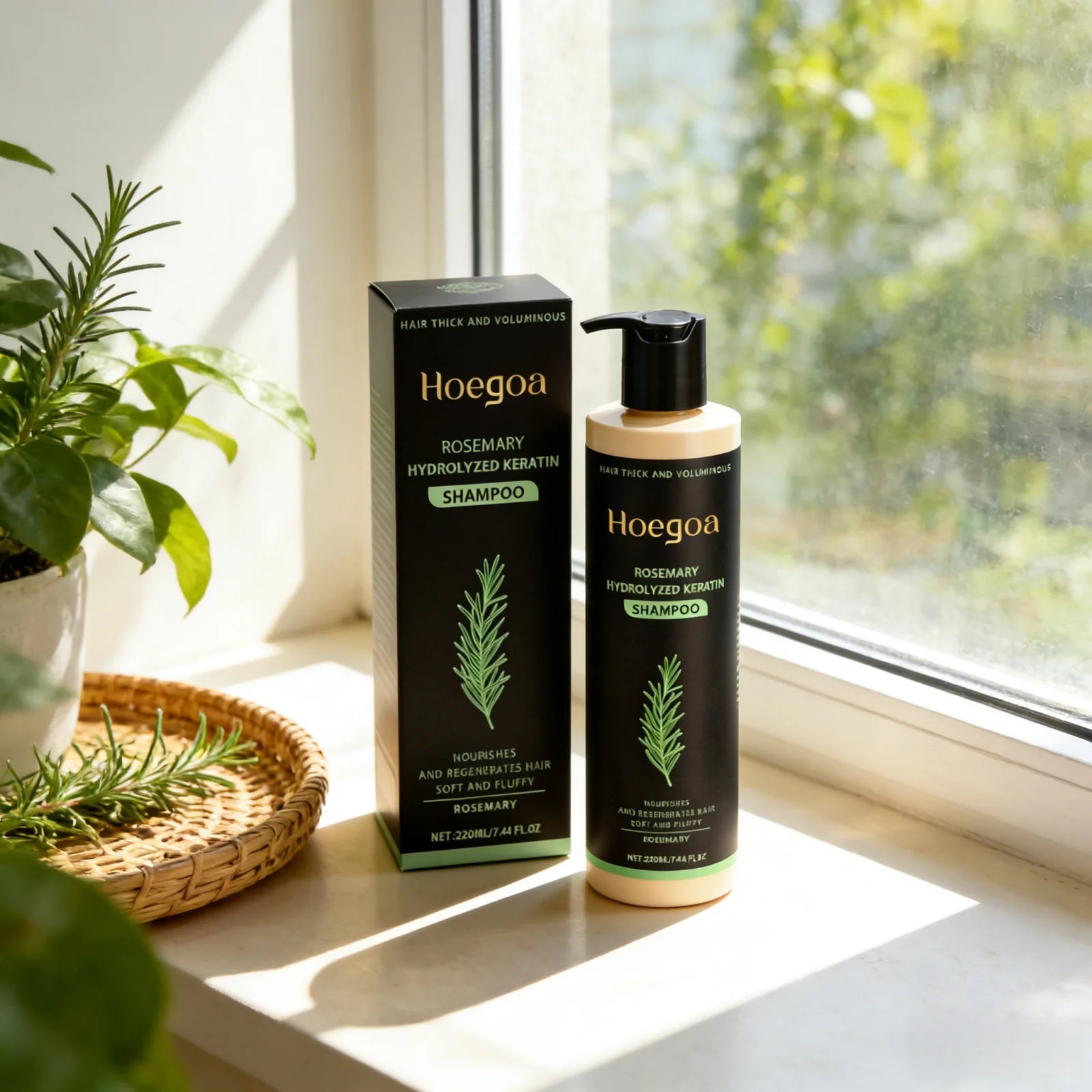 Champú de romero Hoegoa para el crecimiento del cabello, limpieza del cuero cabelludo, reparación del cabello dañado, hidratación y fortalecimiento del cabello.