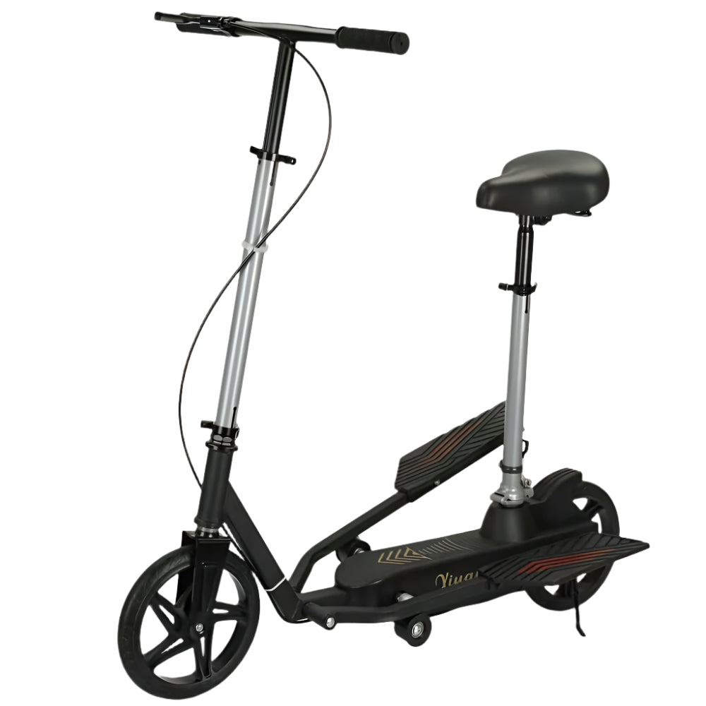 Patinete de acero inoxidable negro con suspensión trasera