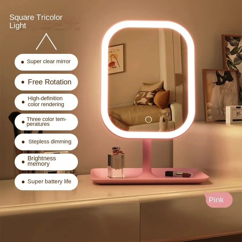 Espejo de tocador de diseño exclusivo con tres colores de luz LED, espejo de maquillaje con control táctil, espejo de escritorio para dormitorio.