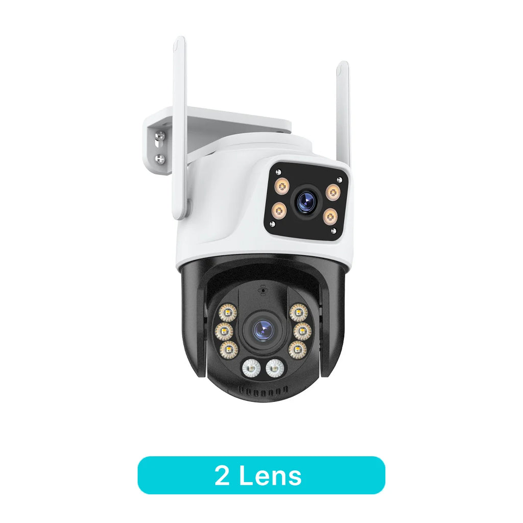Cámara IP PTZ de tres lentes para exteriores, HD, con tres pantallas, WiFi, seguimiento automático y doble lente, CCTV inalámbrica iCsee