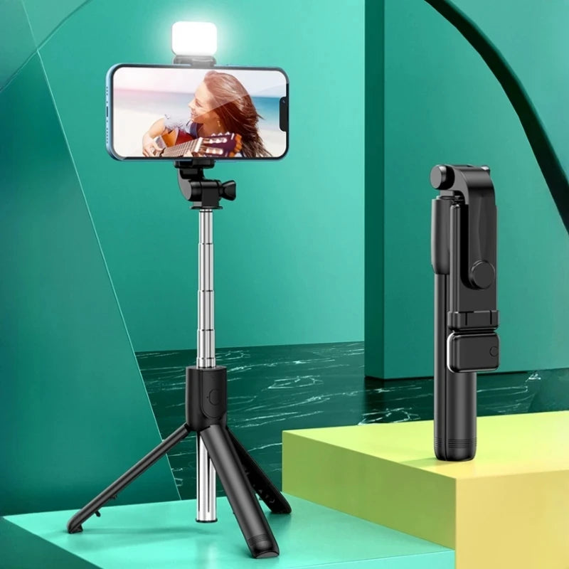 FGCLSY Monopié con disparador remoto y luz de relleno para iPhone, Samsung y Xiaomi. Soporte para teléfono: mini trípode inalámbrico Bluetooth. Palo selfie.