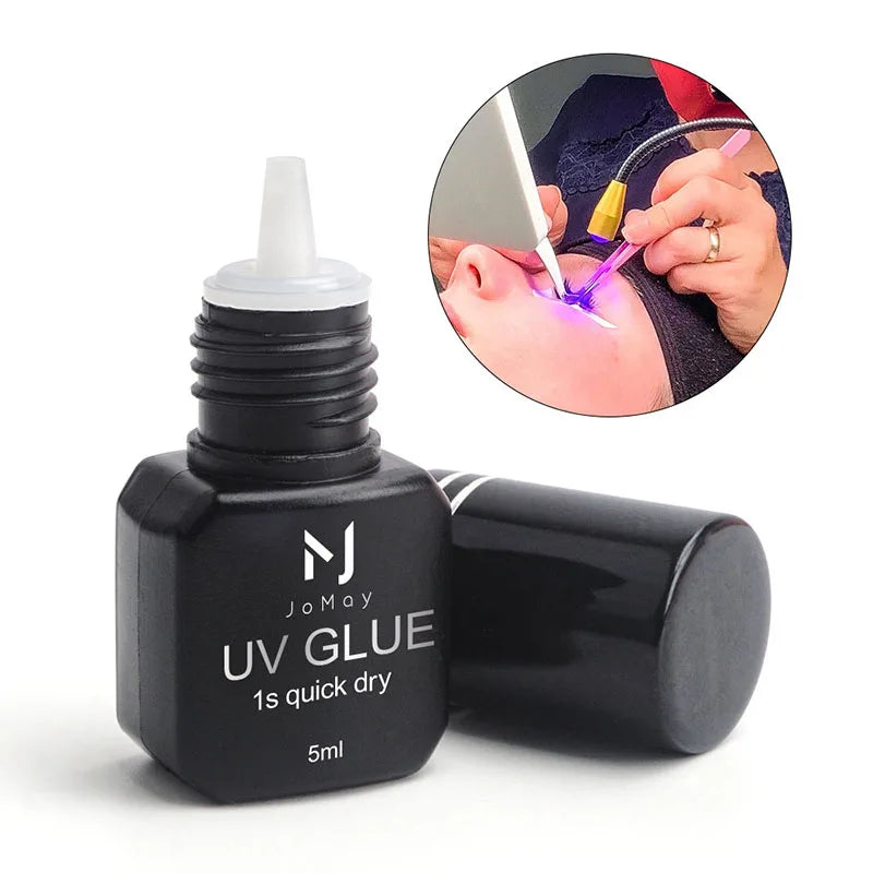 Pegamento profesional para extensiones de pestañas UV JOMAY, secado rápido en 0,1 s, fijación fuerte, bajo olor, adhesivo no irritante para técnicos de pestañas de salón.