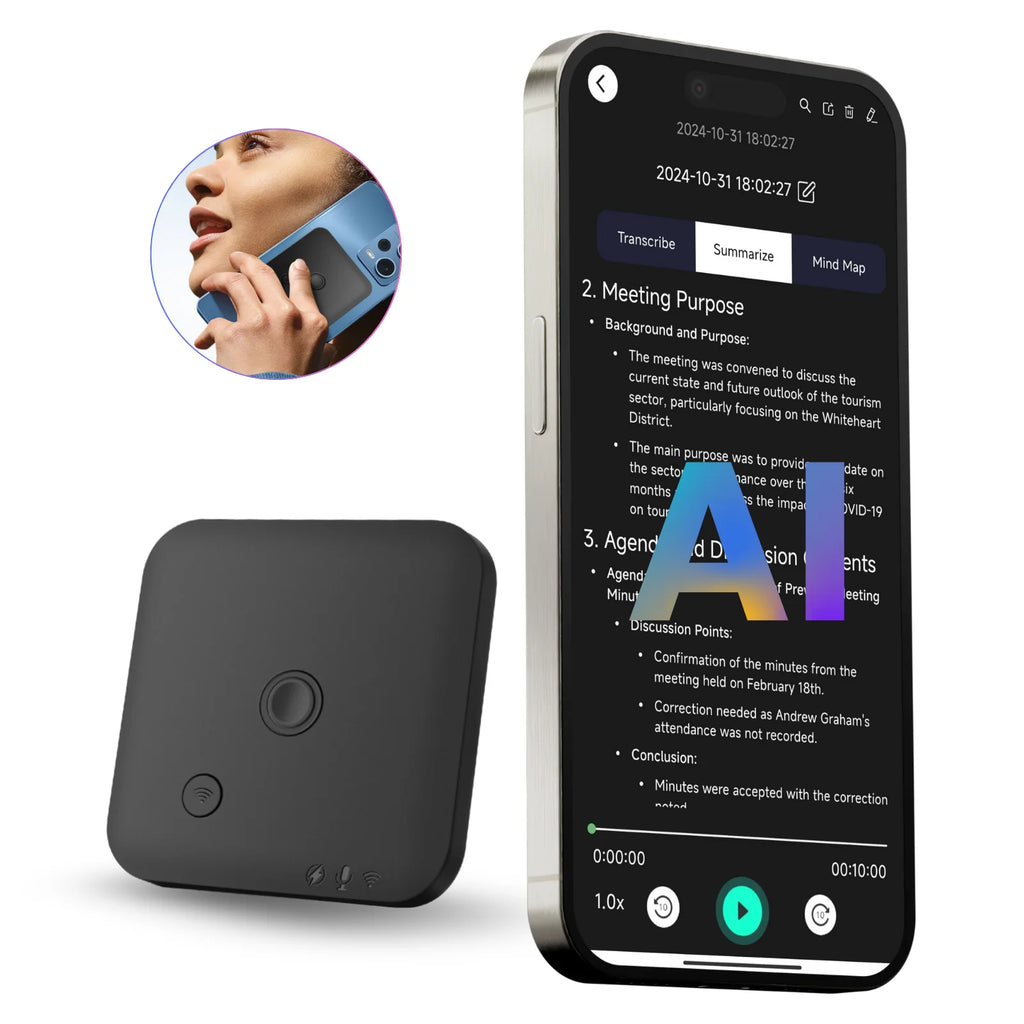 Grabadora de voz y llamadas con IA, conversión de voz a texto, resumen, traducción, compatible con 100 idiomas, 64 GB