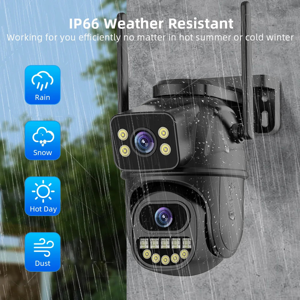 Cámara PTZ Wifi HD 4K de 8 MP para exteriores, doble lente de 4 MP, doble pantalla, IA, seguimiento automático, cámara IP, CCTV, audio y videovigilancia P2P iCSee