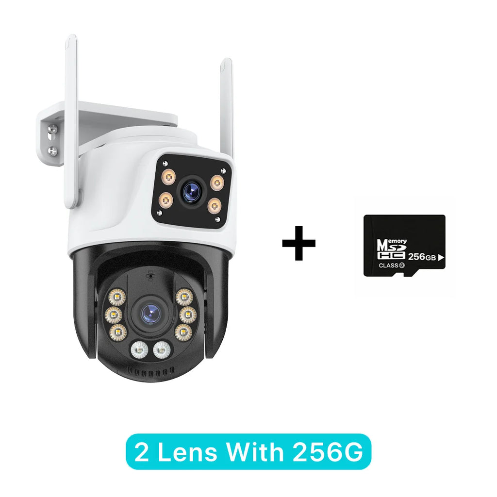 Cámara IP PTZ de tres lentes para exteriores, HD, con tres pantallas, WiFi, seguimiento automático y doble lente, CCTV inalámbrica iCsee