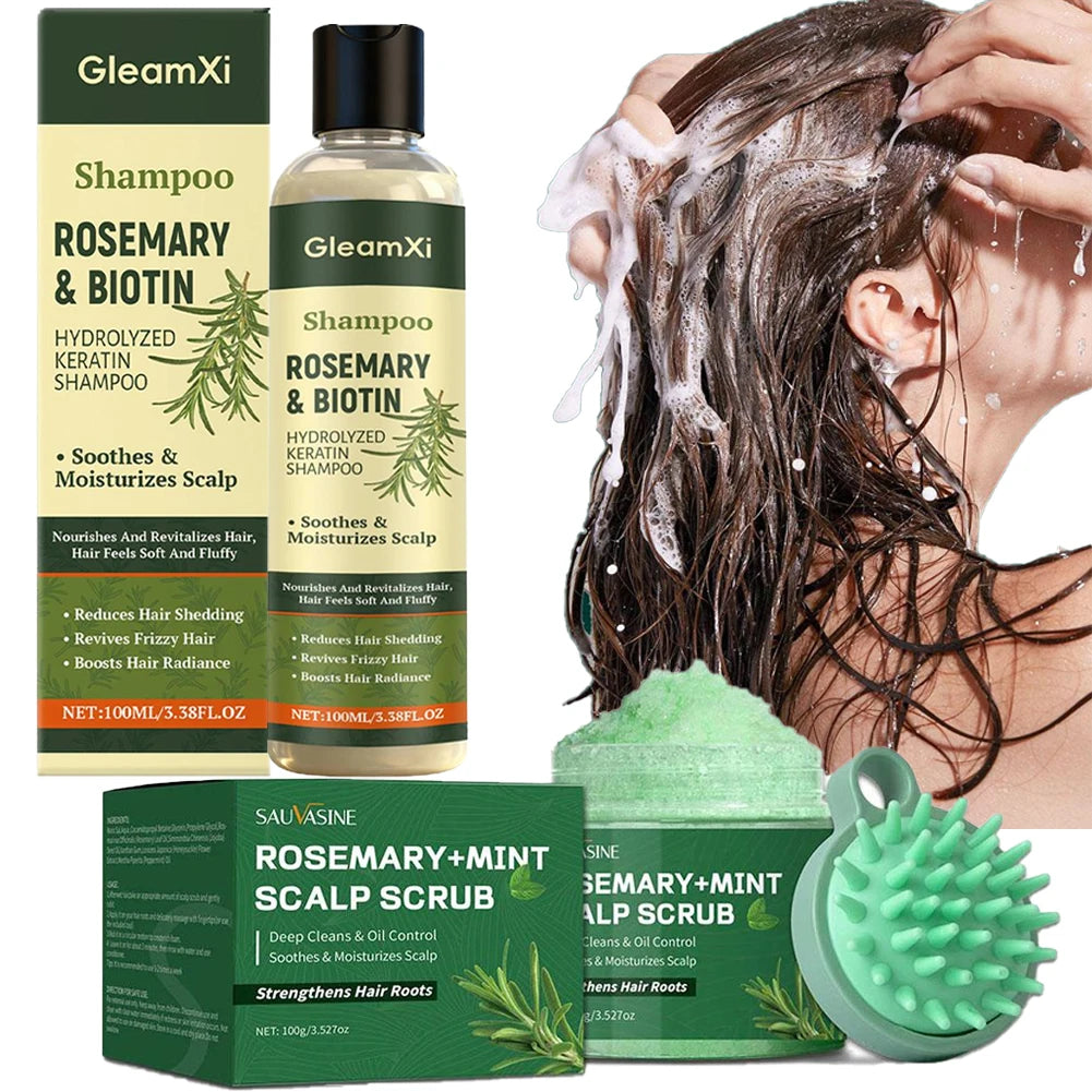 Champú de romero con queratina hidrolizada, limpieza suave, espesante, fortalecedor, voluminizador e hidratante para el cabello.