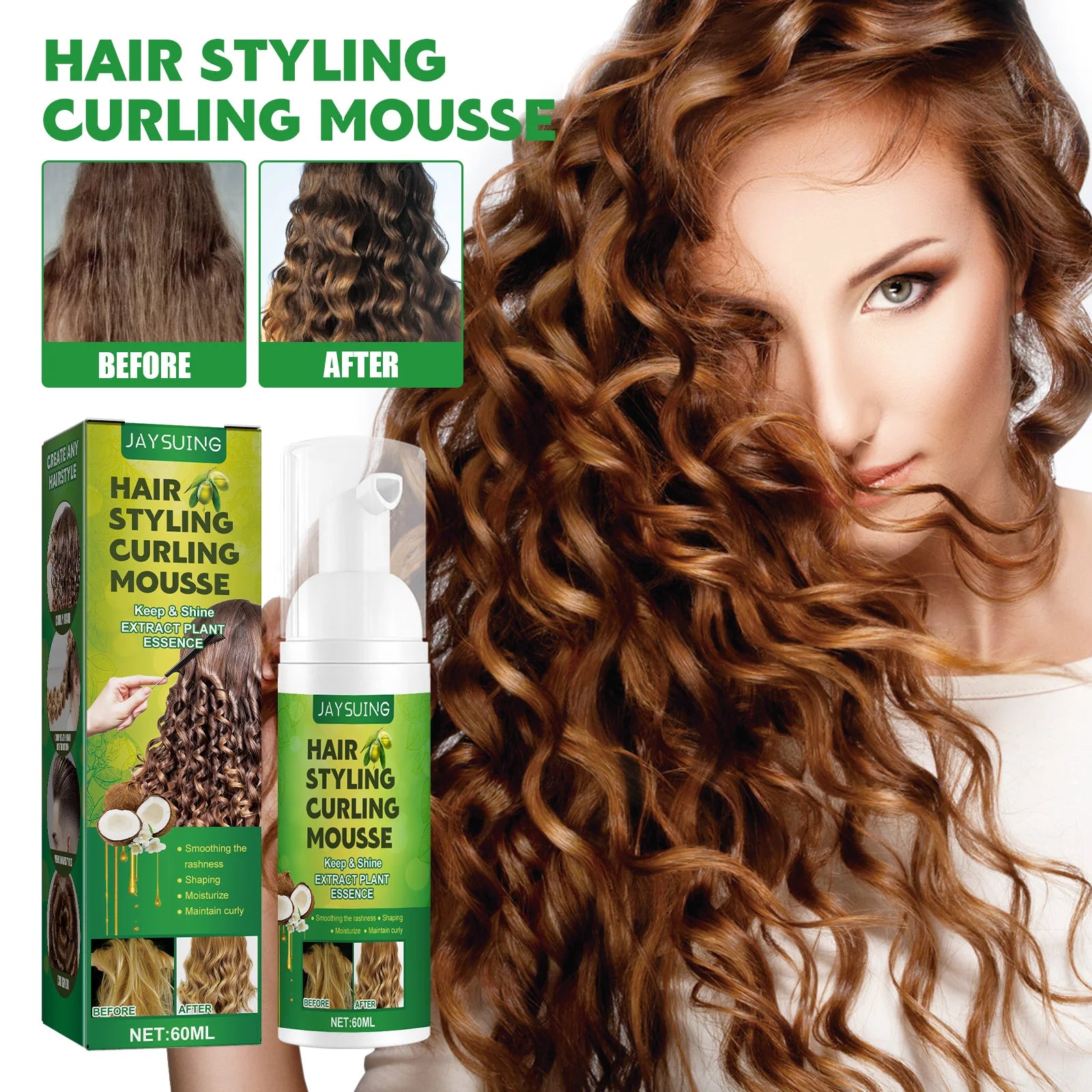 Jayusing Fluffy Curly Hair Styling Mousse Hydrating Moisturizing Care Anti-frizz Elastic Foam Style Intense Curl Defining Spray
