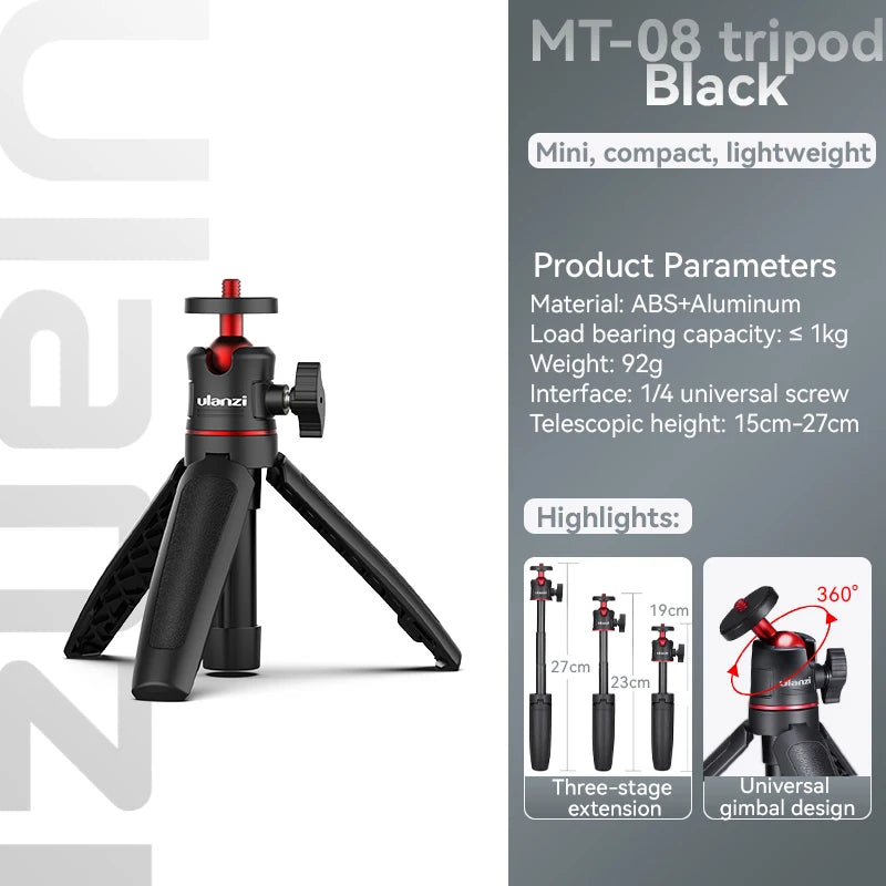 Trípode mini Ulanzi MT-08, color blanco, plegable, monopié, con montura de 1/4'', universal para DSLR, Android, iPhone y smartphones.