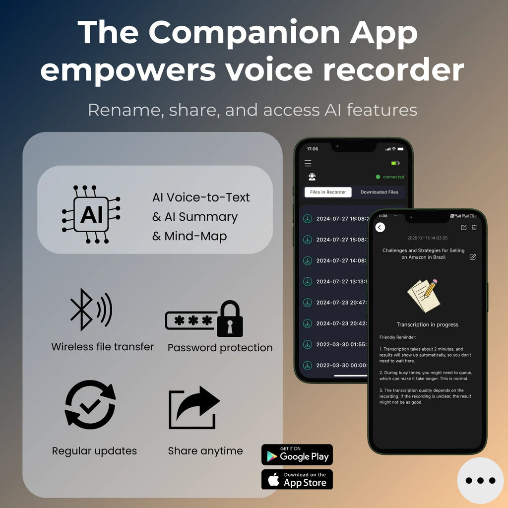 Grabadora de voz y llamadas con IA, conversión de voz a texto, resumen, traducción, compatible con 100 idiomas, 64 GB