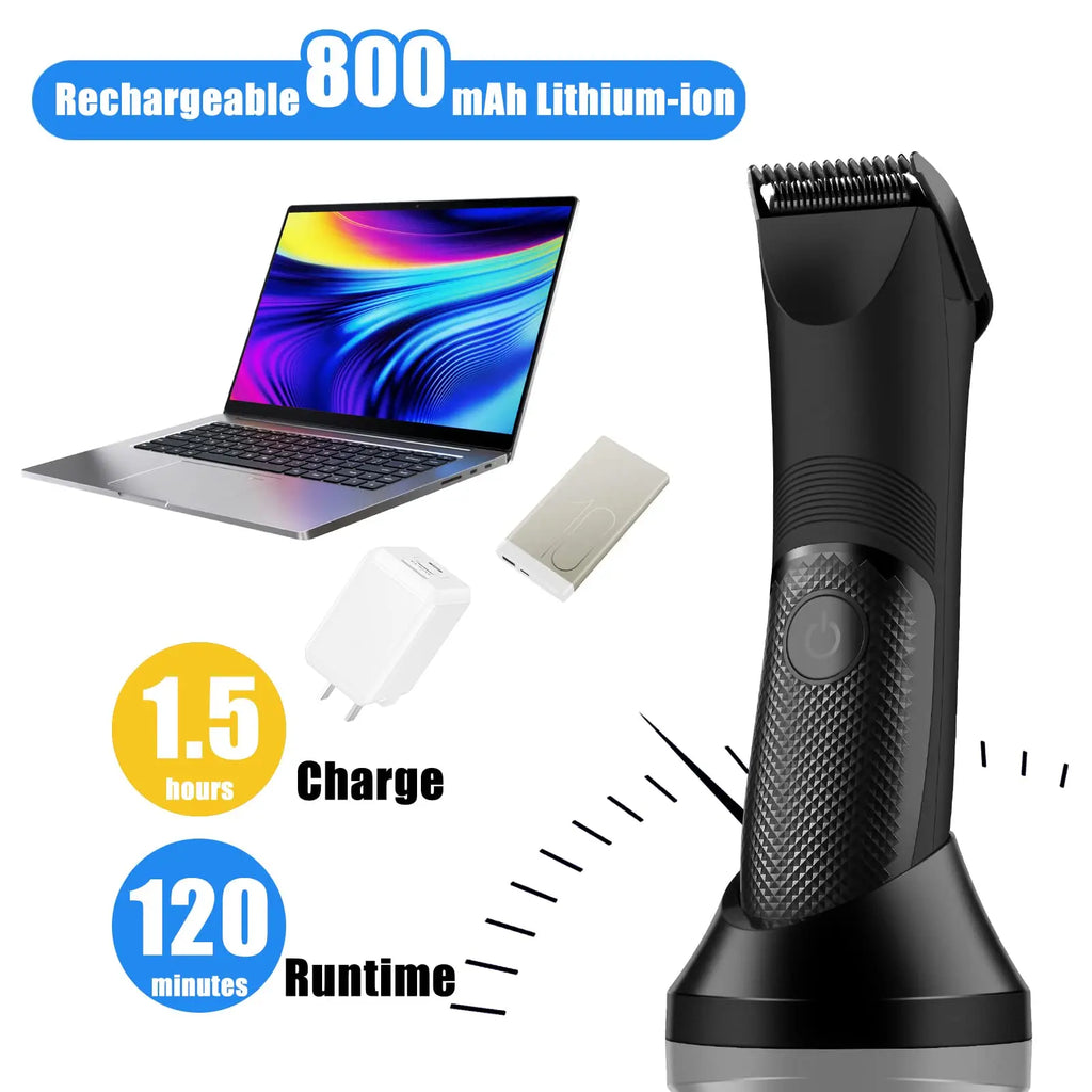 Rechargeable Body Hair Trimmer for Men Ceramic Blade & LED Light Black