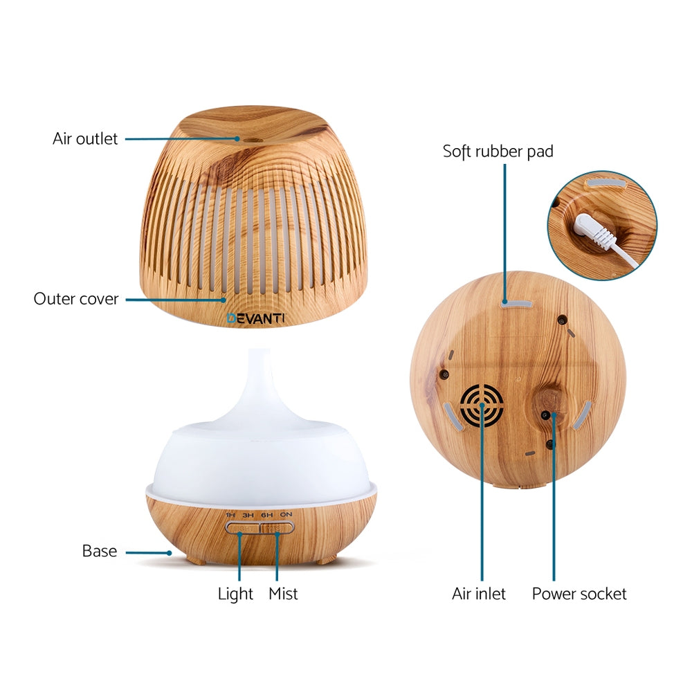 Humidificador de aire con luz LED y aceites esenciales aromáticos NNEDSZ de 400 ml