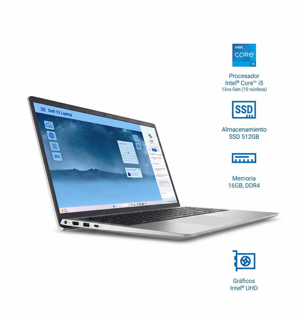 DELL  Laptop thin & light DC15250 15.6 pulgadas Full HD Intel Core i5 Intel UHD 16 GB RAM 512 GB SSD