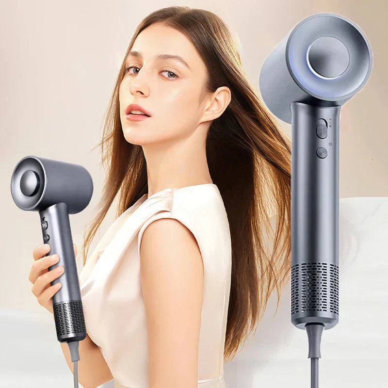 Secador de pelo profesional de alta velocidad con tecnología iónica negativa y luz LED.