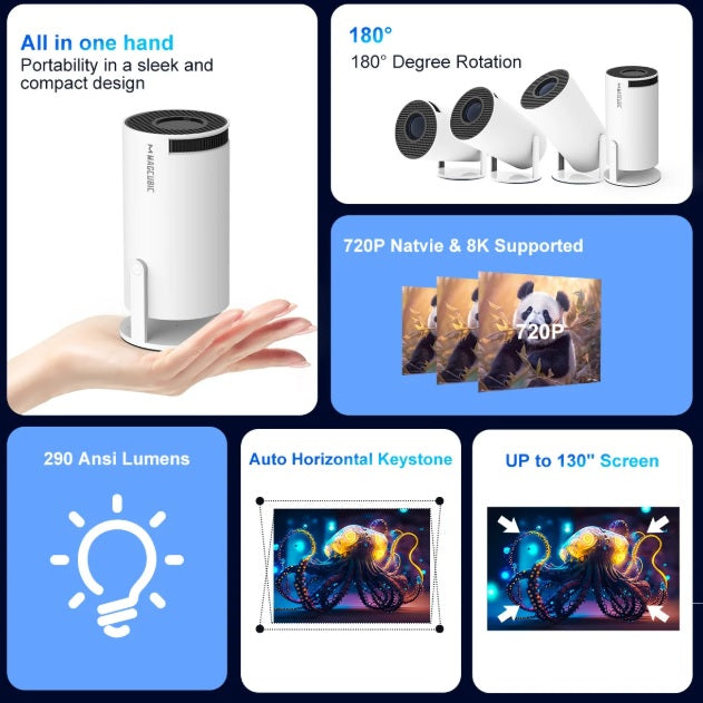 Proyector MAGCUBIC HY300 PRO 8K Android 14 Dual Wifi6 290ANSI Allwinner H726 BT5.4 1080P 1280*720P Proyector de cine en casa para exteriores