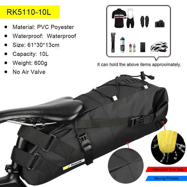 10L Waterproof Bike Saddle Bag Large Rear Pannier Black-1