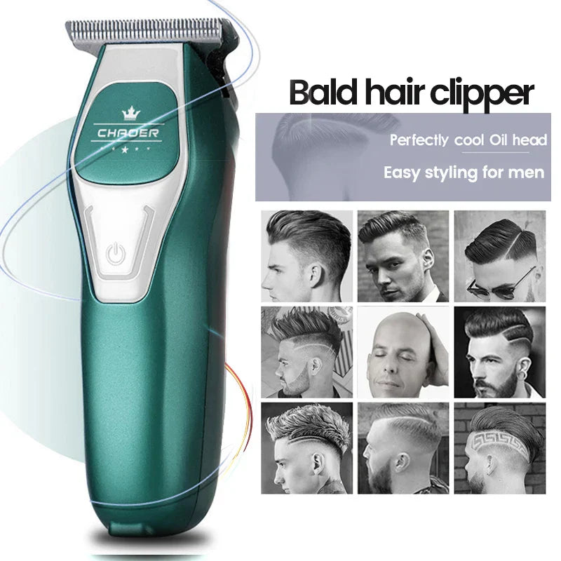 Professional Cordless Hair Clipper  T Blade 0mm Bald Trimmer Green