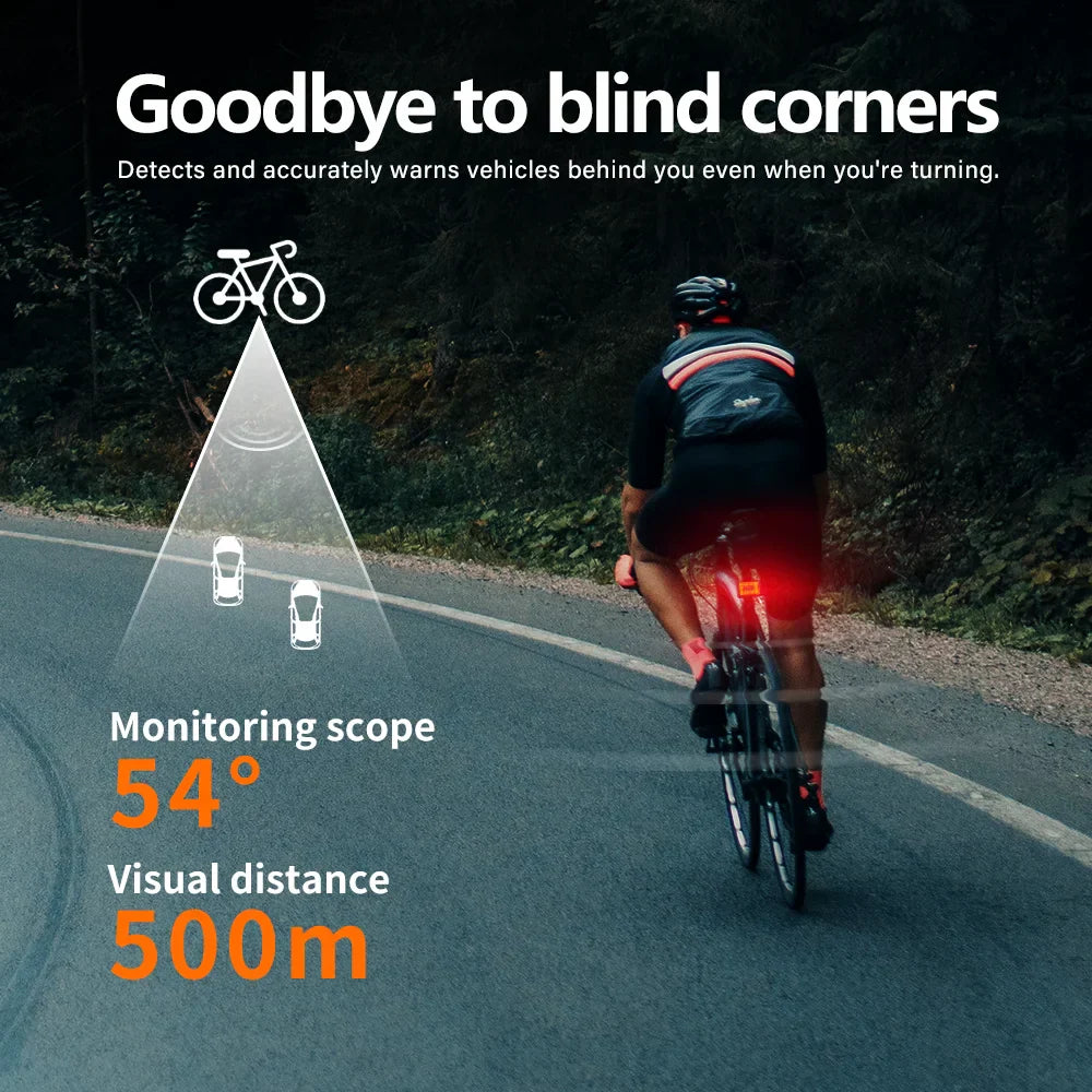 Smart Bicycle Radar Tail Light AI Brake Sensing Black