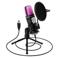 Micrófono USB RGB para juegos, ideal para podcasts y streaming.