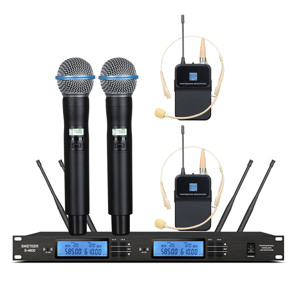 Micrófono inalámbrico UHF profesional, de mano, tipo solapa, con carcasa metálica, ideal para bodas y escenarios.