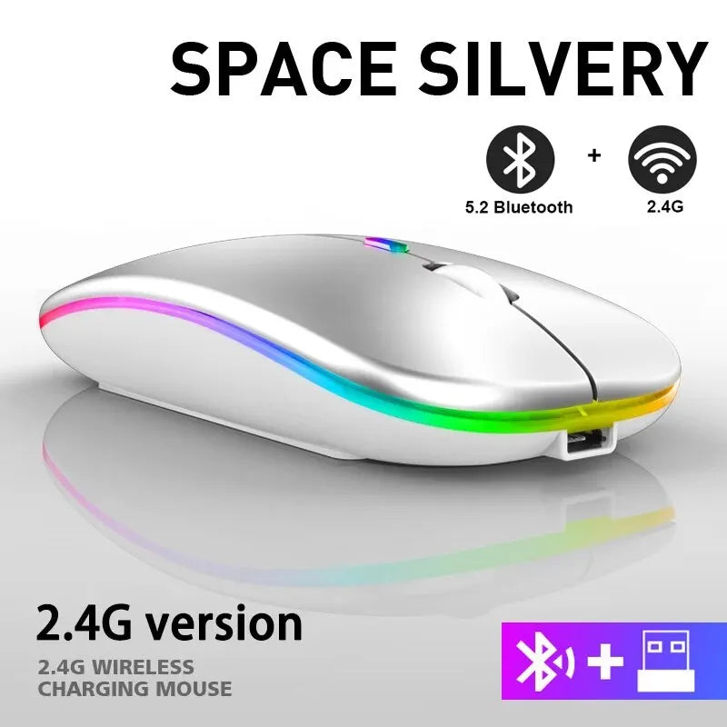 Ratón inalámbrico RGB recargable Bluetooth para ordenador, ratón ergonómico para juegos con retroiluminación LED para portátil y PC, 3600 DPI.