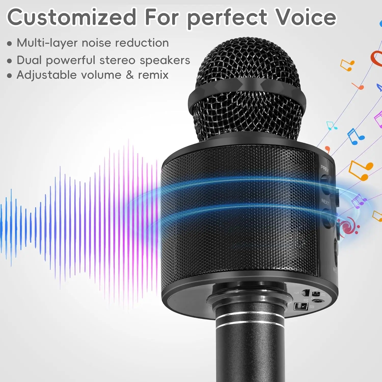 Micrófono de karaoke inalámbrico Bluetooth para niños y adultos, altavoz portátil 5 en 1 con radio FM y grabadora.