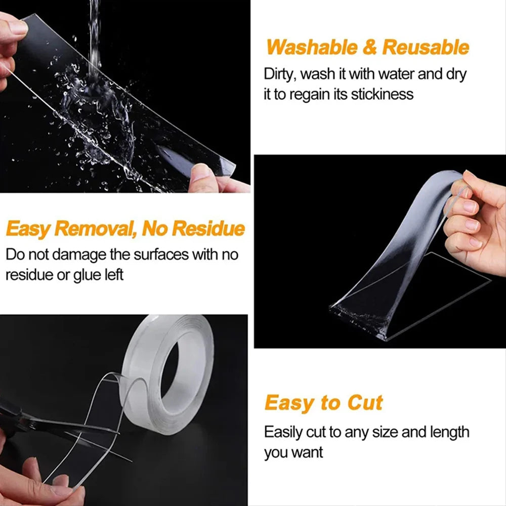 1 unidad de cinta adhesiva de doble cara resistente, lavable y reutilizable. Cinta adhesiva transparente de doble cara para usar en la cocina, el baño y la oficina.
