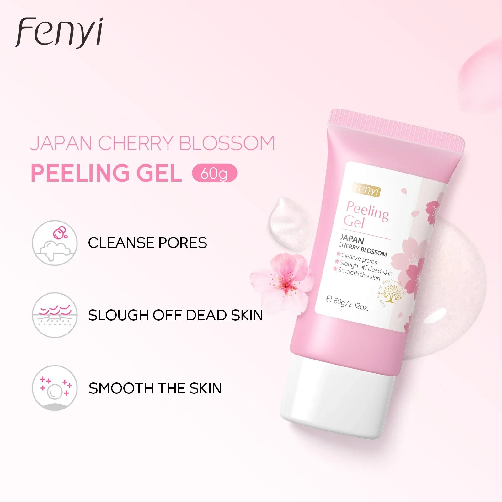 Gel exfoliante facial de limpieza profunda Sakura para el cuidado de la piel, blanqueador, hidratante y reparador, 60 g