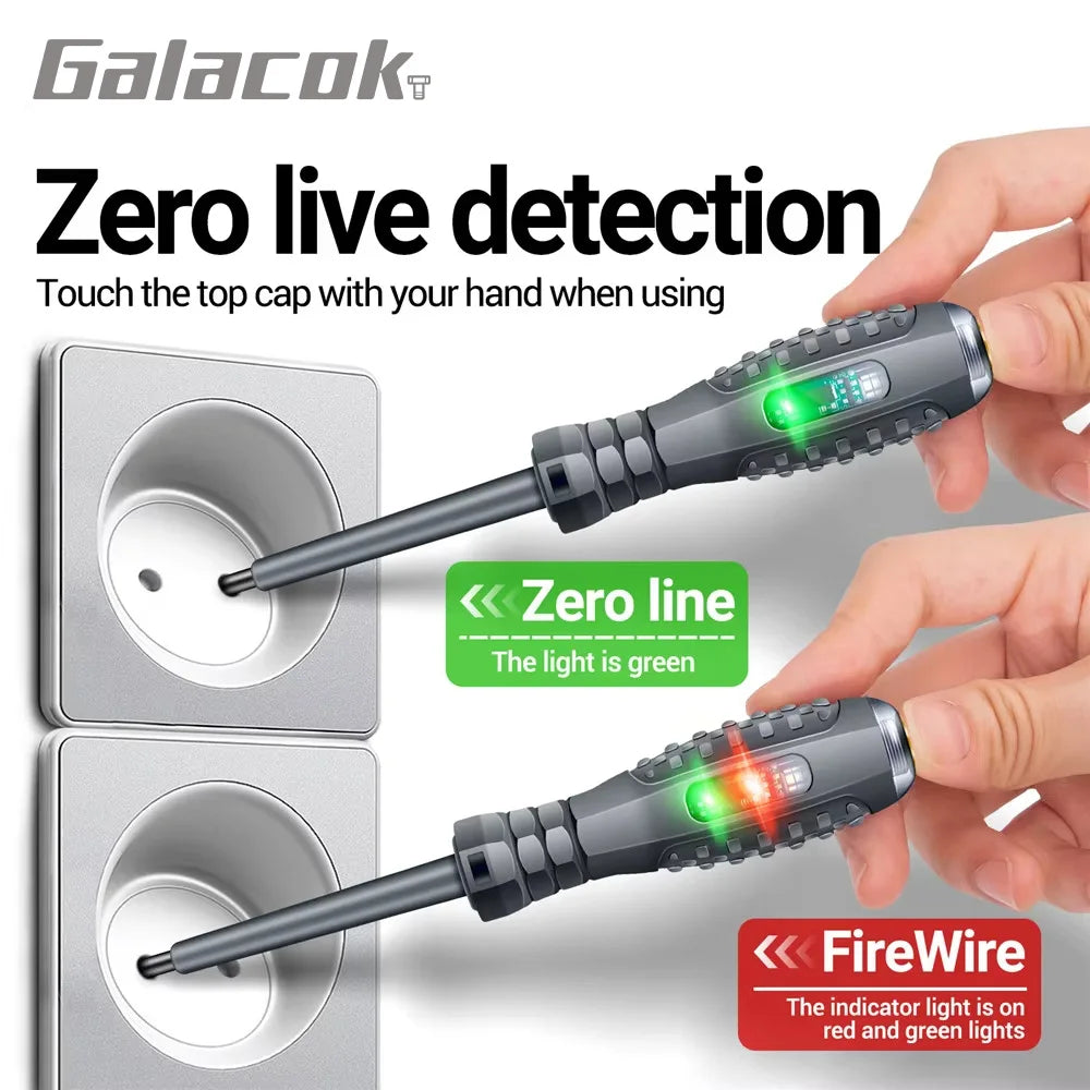 Destornillador de prueba multifuncional para electricistas, lápiz de prueba de inducción sin contacto de CA, comprobador de voltaje de 70-600 V, luces de inducción rojas y verdes.