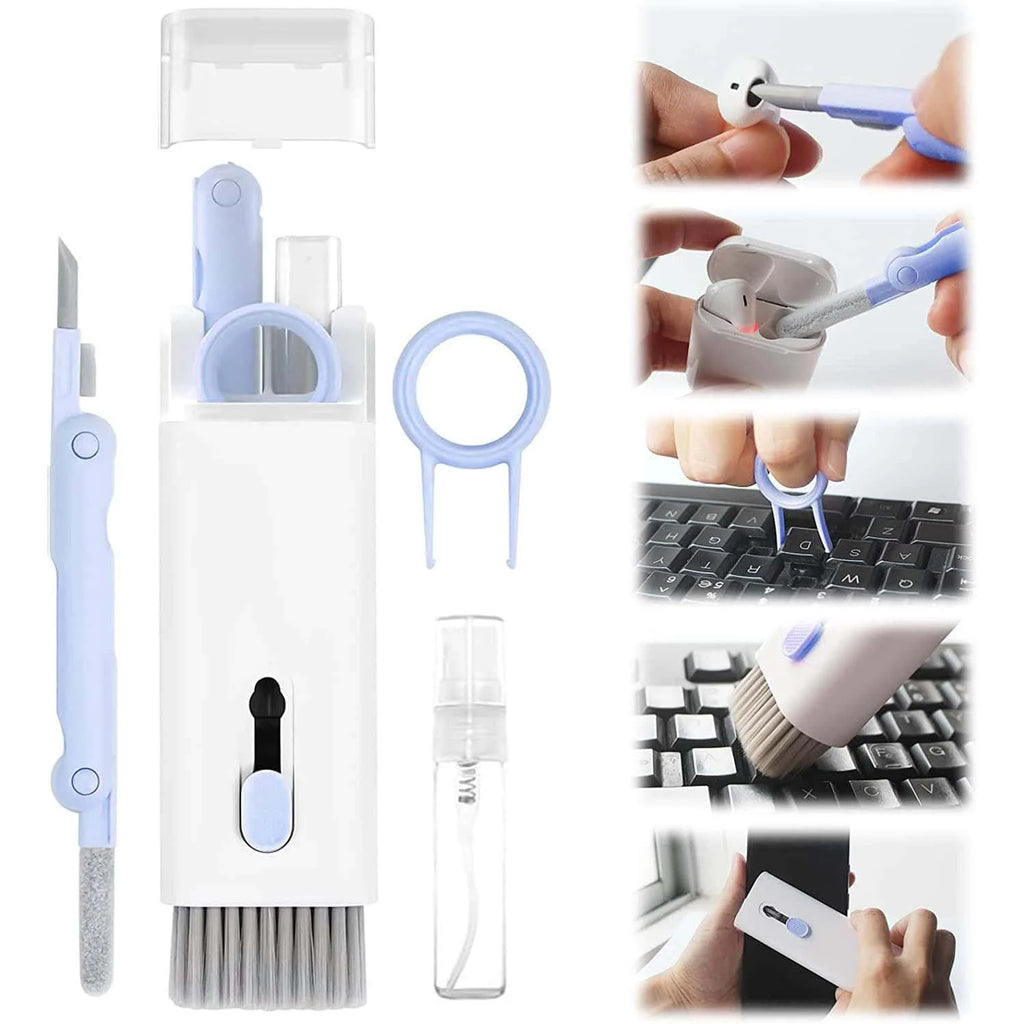 Kit de limpieza portátil 7 en 1 para AirPods Pro/AirPods, auriculares inalámbricos, teléfono y portátil con cepillo - Blanco. Juego de herramientas para el cuidado de dispositivos electrónicos.