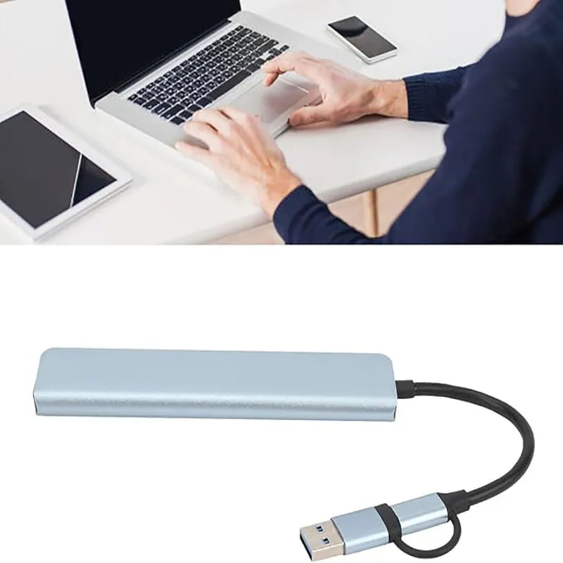 Hub USB-C 8 en 1 con 4 puertos USB, 1 conector USB-C, lector de tarjetas TF/SD y salida de audio de 3,5 mm para MacBook Pro, iPad Pro, iPhone 15 y portátiles.