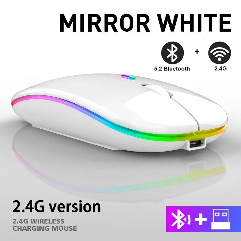 Ratón inalámbrico RGB recargable Bluetooth para ordenador, ratón ergonómico para juegos con retroiluminación LED para portátil y PC, 3600 DPI.